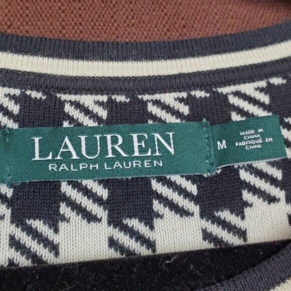 Lauren Ralph Lauren Womens Ivory Black Checkered Plaid Knit Sweater Dress Size M - Picture 7 of 9